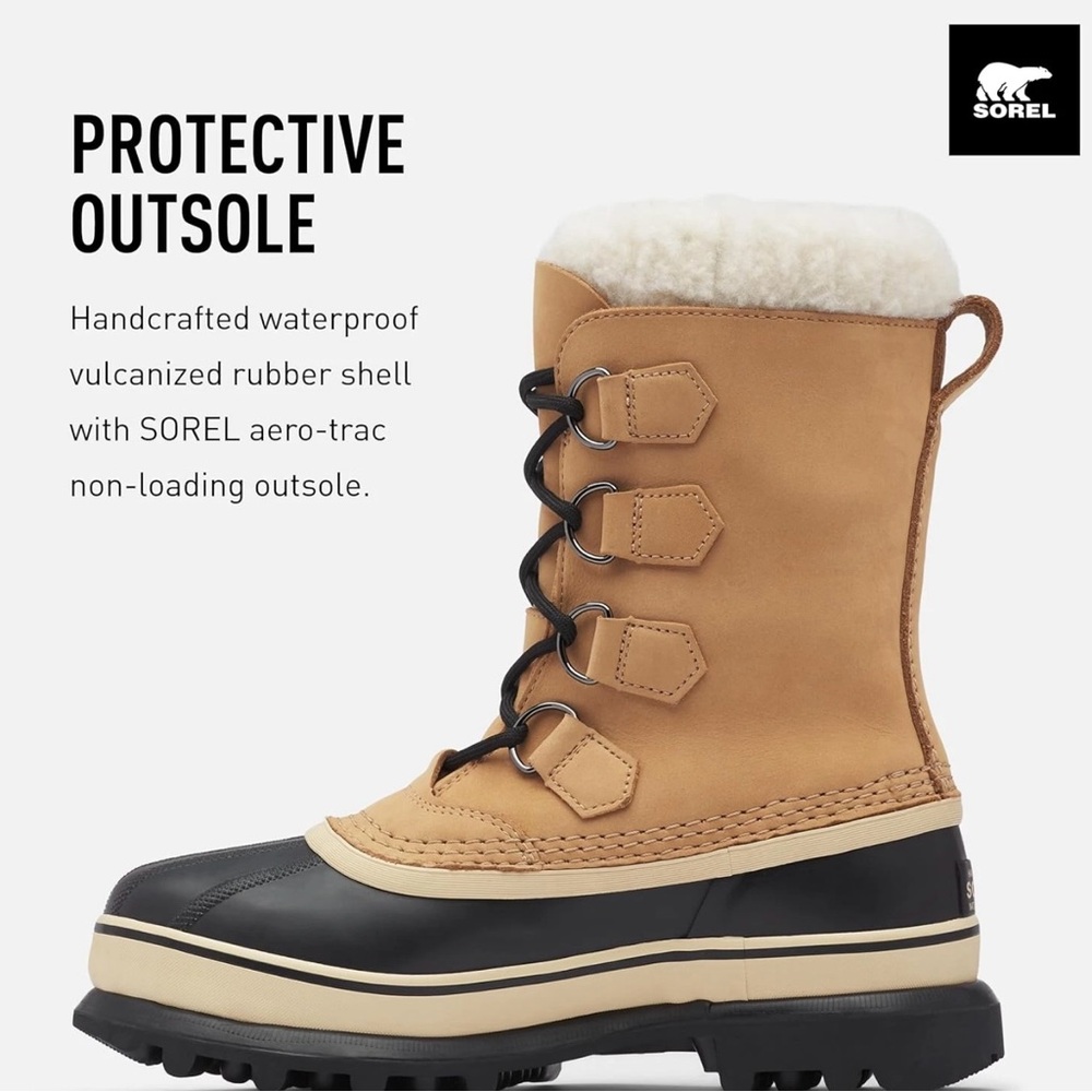 Sorel Caribou, Tan and Black Winter Boots with Waterproof Design, 7